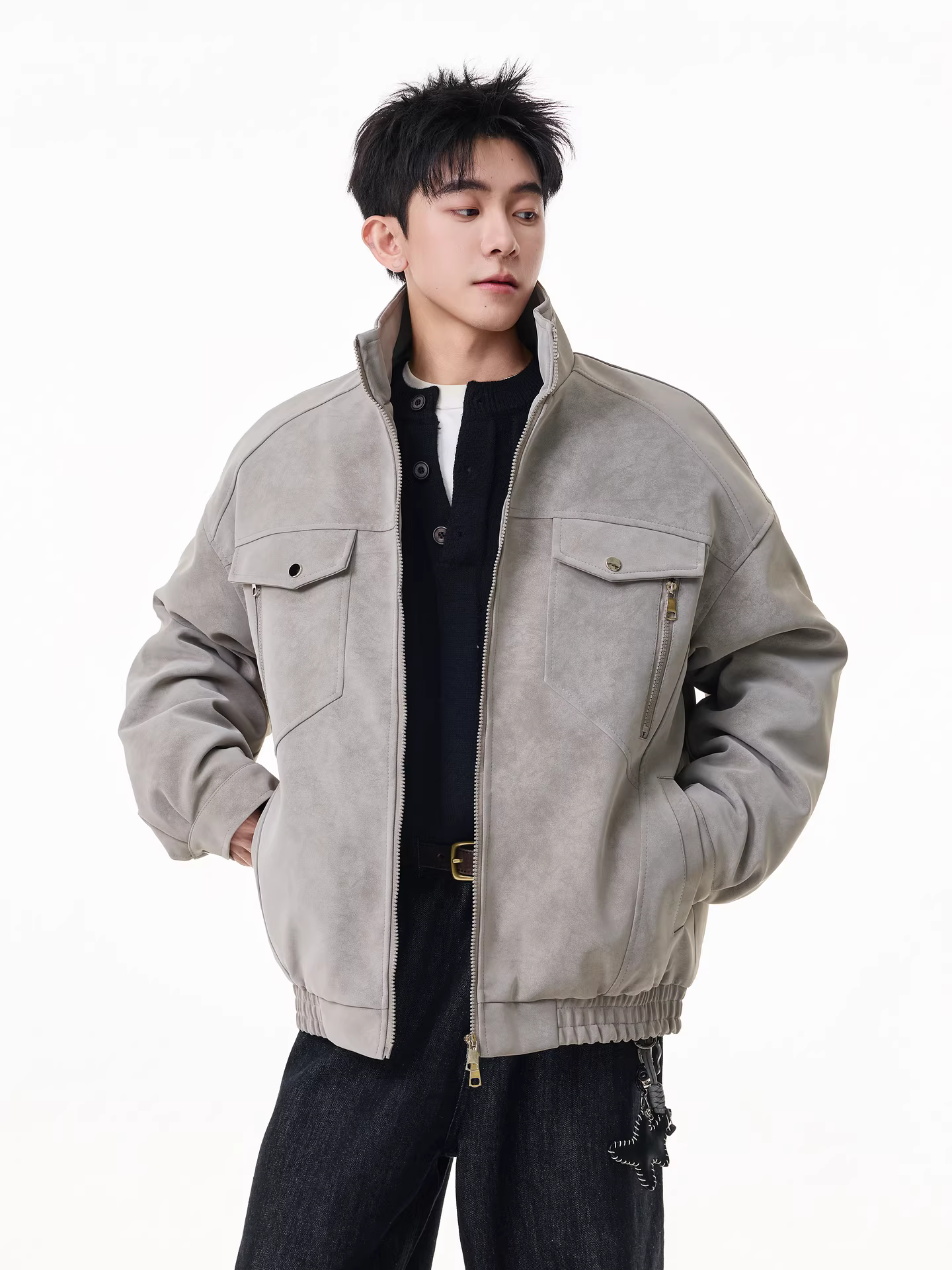 Áo khoác da PU dày dặn kiểu dáng retro Mỹ, chất liệu cotton, may chần bông, kiểu dáng thời trang nam, thương hiệu Wukong có sẵn.