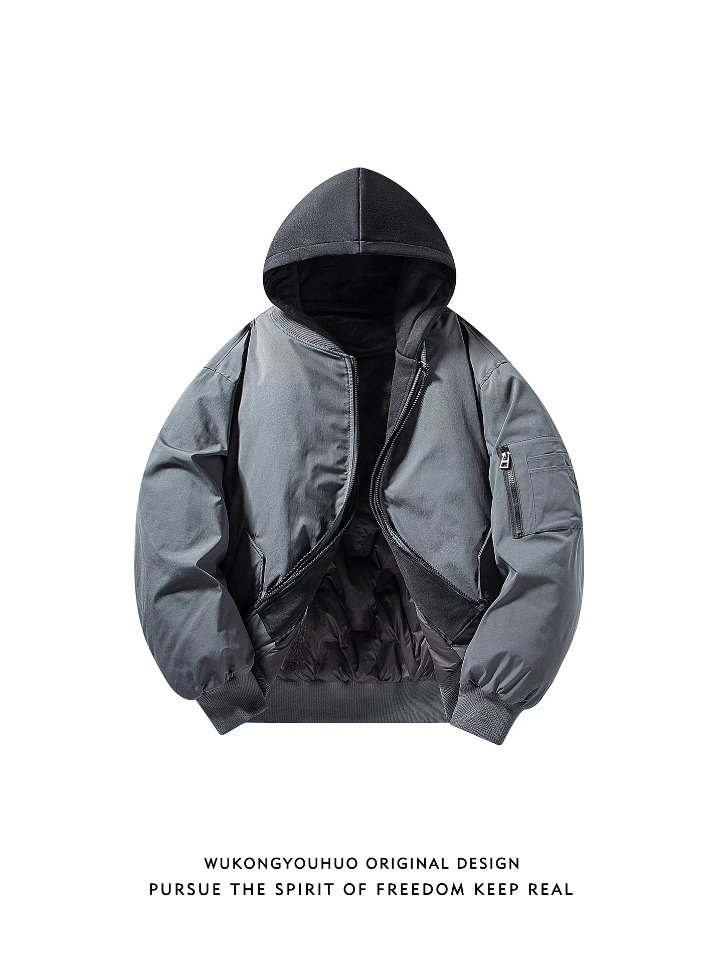 Wukong có sẵn áo khoác phao nam kiểu Mỹ cổ điển, giả hai mảnh, phối họa tiết, có mũ, mùa đông, 90% lông vũ, chống lạnh, kiểu phi công.