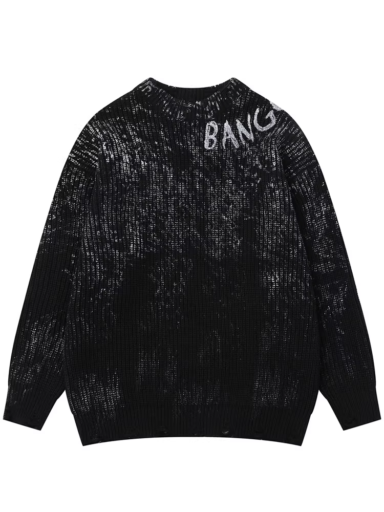 Wukong có sẵn áo len cổ tròn nam phong cách đường phố Mỹ, họa tiết tie-dye phun sơn, thương hiệu thời thượng, phong cách cá tính và tối giản.