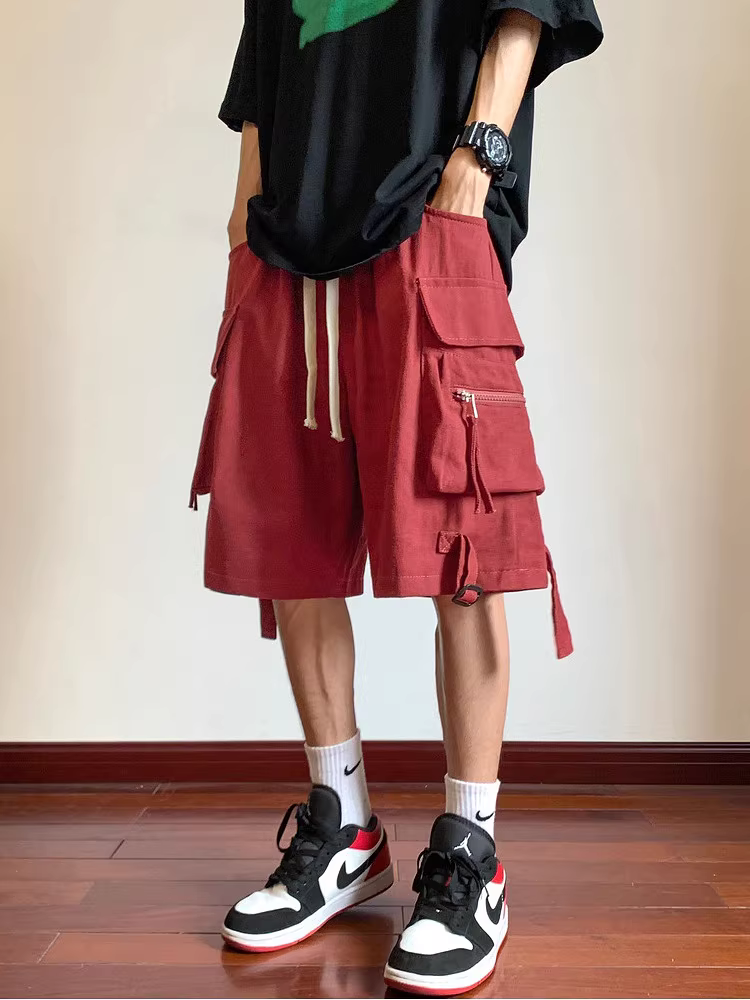 Wukong có sẵn quần short cargo nhiều túi phong cách retro Mỹ dành cho nam và nữ, quần short ống rộng đa năng, thời trang, thương hiệu nổi tiếng mùa hè.