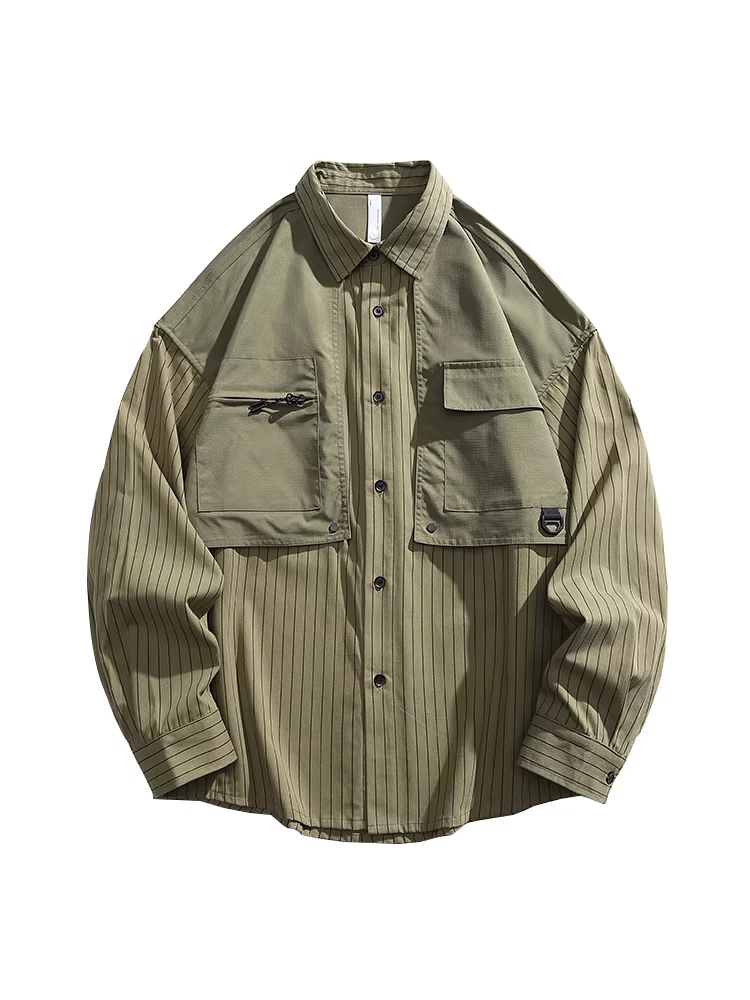 Wukong có sẵn áo sơ mi dài tay giả hai mảnh, kiểu dáng cổ điển, hợp thời trang, phối sọc, dành cho nam, phong cách Nhật Bản, kiểu dáng rộng rãi, thích hợp làm áo công sở hoặc mặc ngoài trời.