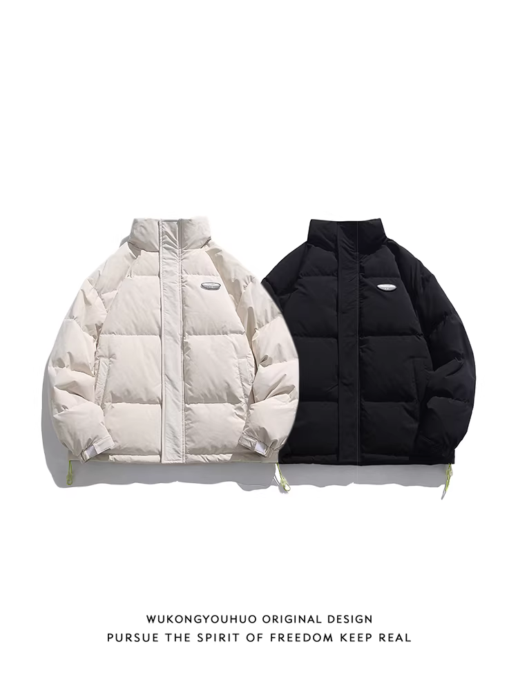 Wukong có sẵn áo khoác phao cổ đứng dày kiểu Mỹ thời thượng dành cho nam, dáng rộng mùa đông, phong cách cặp đôi thời thượng, 90% lông vũ trắng, ấm áp.