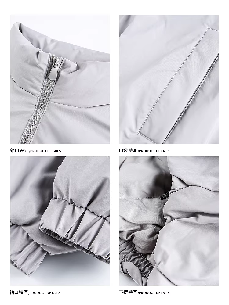 Áo khoác phao cổ đứng màu trơn 90% lông vũ trắng mùa đông của Wukong dành cho nam, áo khoác cotton ngắn ấm áp thời trang dành cho cặp đôi.