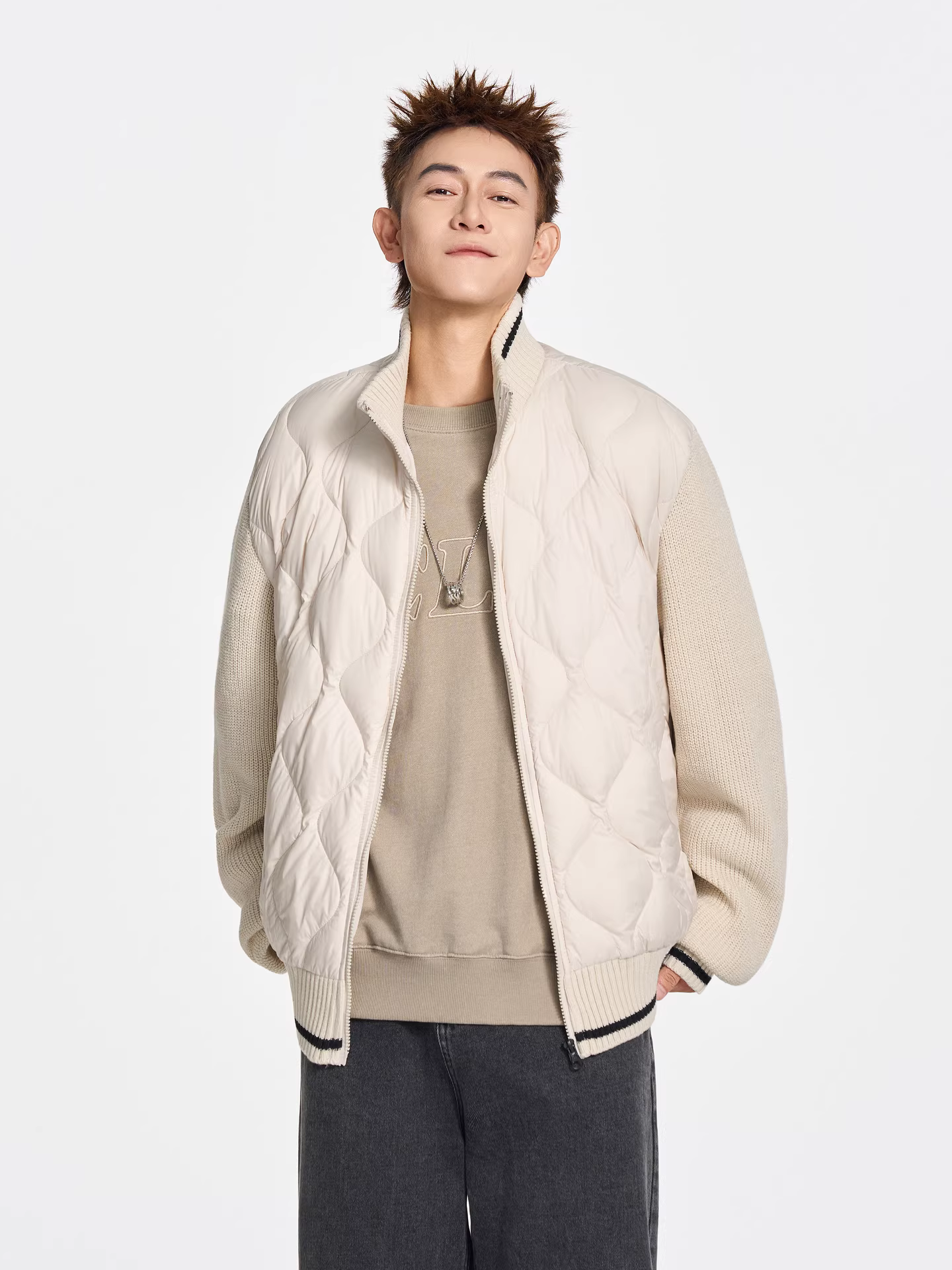 Wukong có sẵn áo khoác phao cổ đứng phối len dệt kim thời trang mùa đông dành cho nam và nữ, 90% lông vũ vịt, ấm áp, nhẹ, áo khoác ngắn.