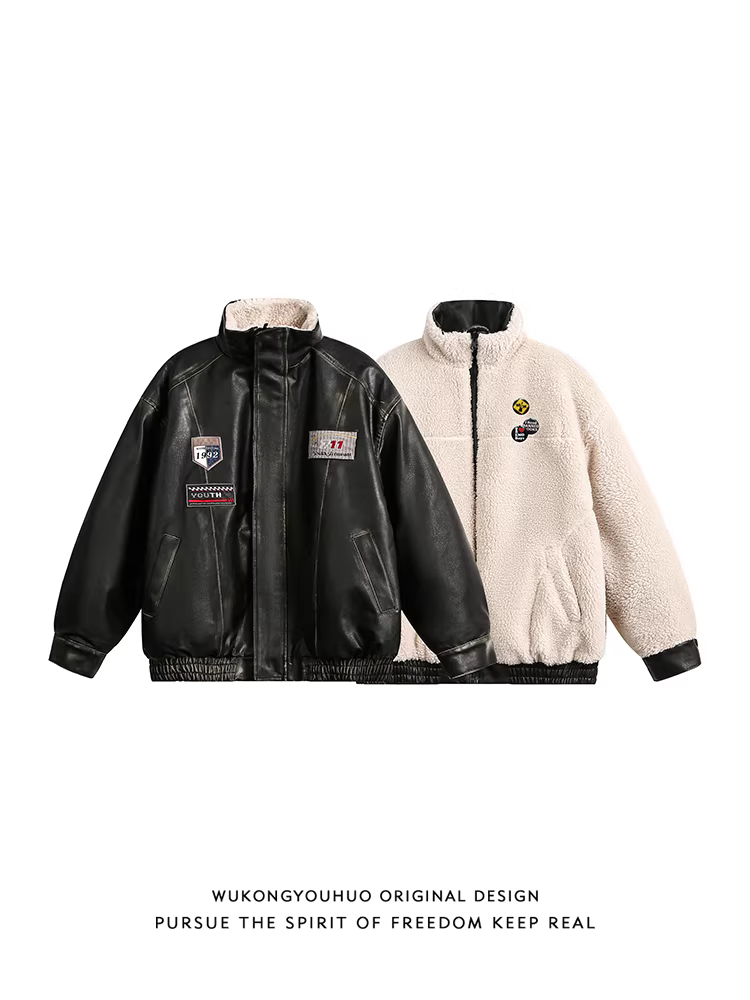 Wukong có sẵn áo khoác da và áo khoác cotton kiểu Mỹ cổ điển dành cho nam và nữ, áo khoác da lông cừu hai mặt kiểu cổ điển mùa đông.