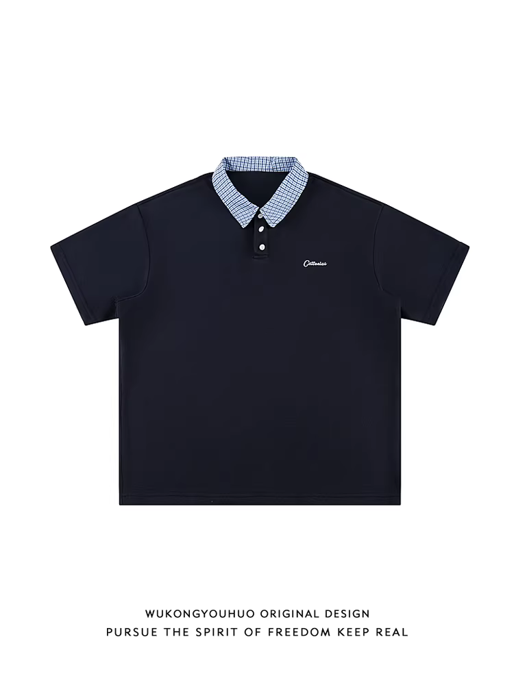 Wukong có sẵn áo thun ngắn tay cổ POLO kẻ sọc phối màu thời thượng dành cho nam và nữ, phong cách cổ điển đại học, áo đa năng dành cho cặp đôi.