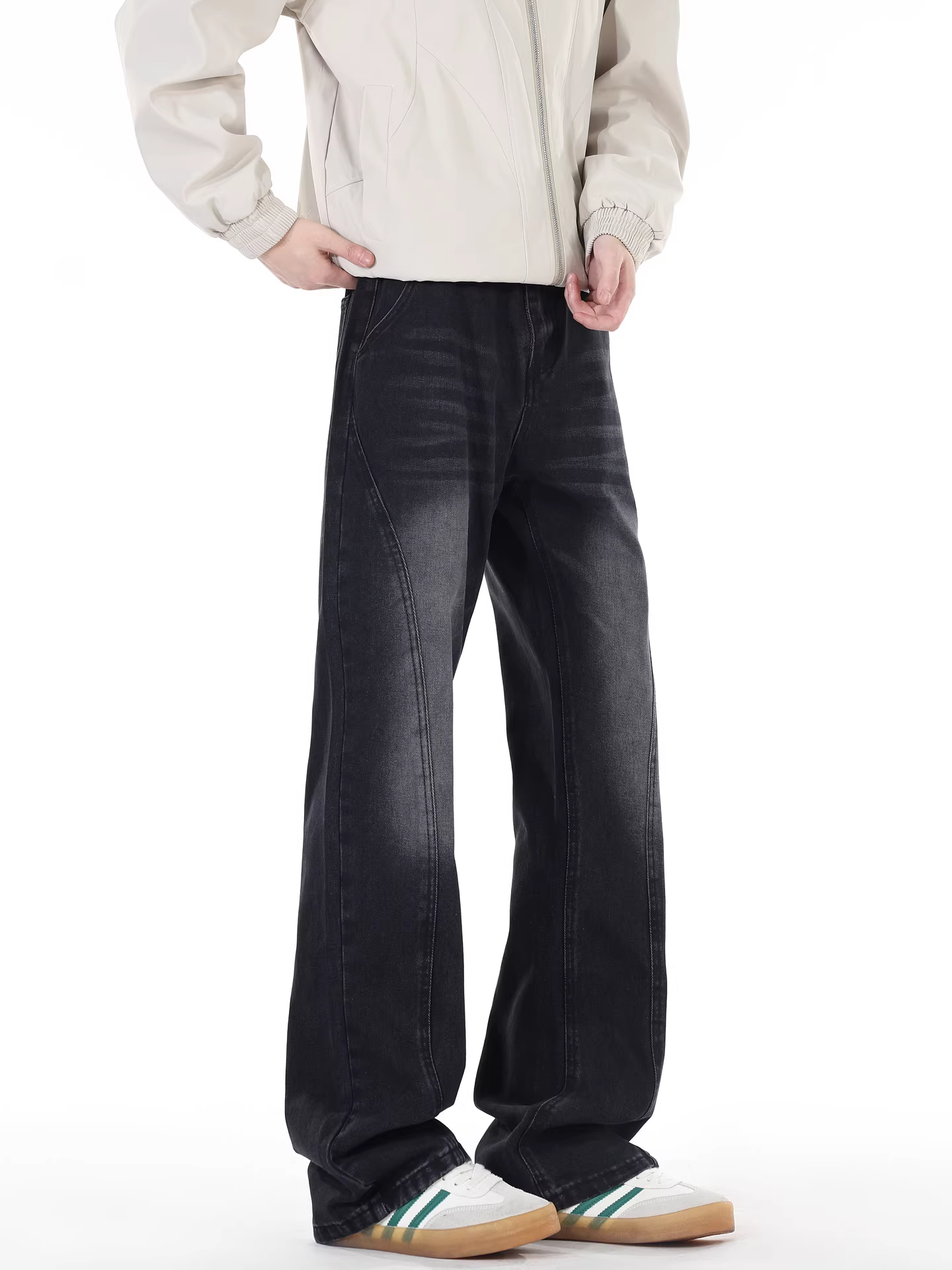 Wukong có sẵn quần jean nam dáng thẳng, phong cách Mỹ, thiết kế ghép mảnh độc đáo, kiểu đường phố, ôm dáng, đa năng.