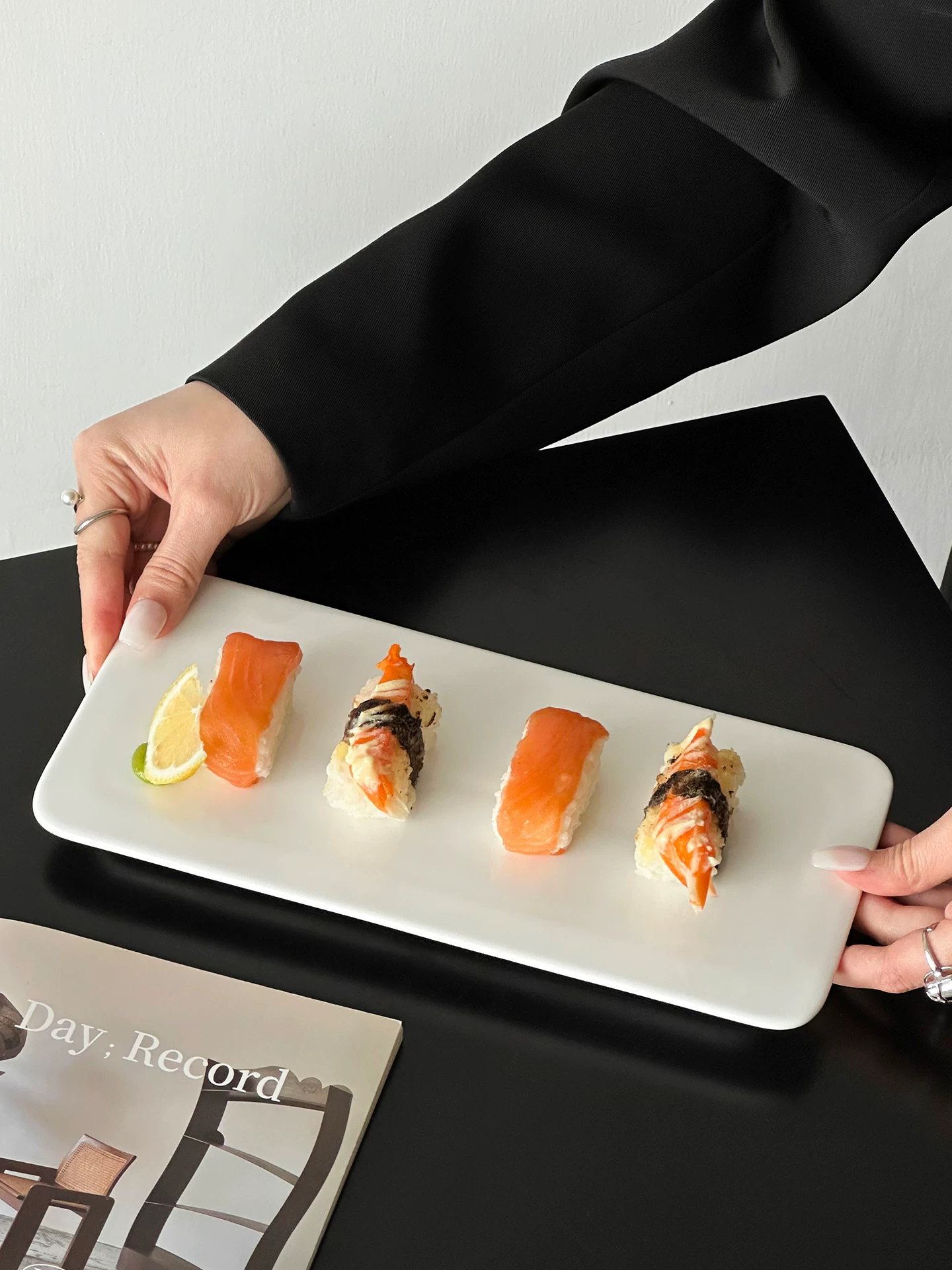 Đĩa sứ trắng tinh khiết, đĩa sushi hình chữ nhật cao cấp, đĩa bánh mousse, đĩa tráng miệng, đĩa bày món tráng miệng kiểu Tây