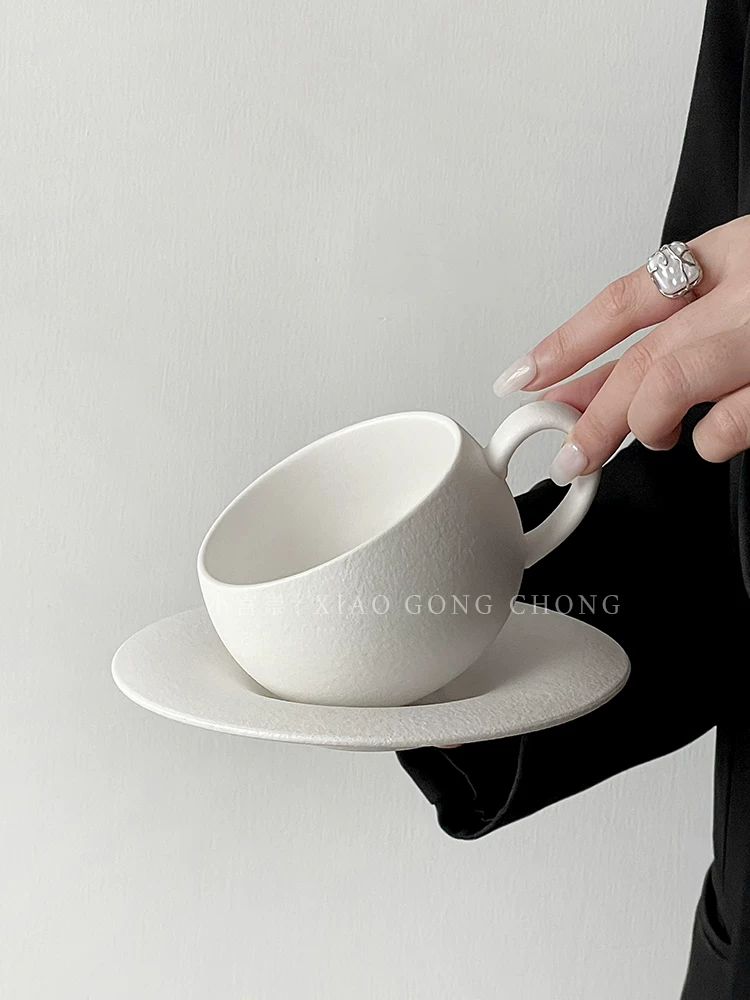 Tách trứng gốm sứ họa tiết đá mờ cổ điển có tay cầm, tách cà phê và đĩa lót, tách latte nghệ thuật cao cấp, quà lưu niệm trà chiều