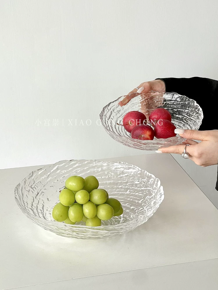 Bát trái cây thủy tinh cao cấp họa tiết đá không đều, dùng cho phòng khách, bàn cà phê, đựng đường, nước, tráng miệng, rau, salad