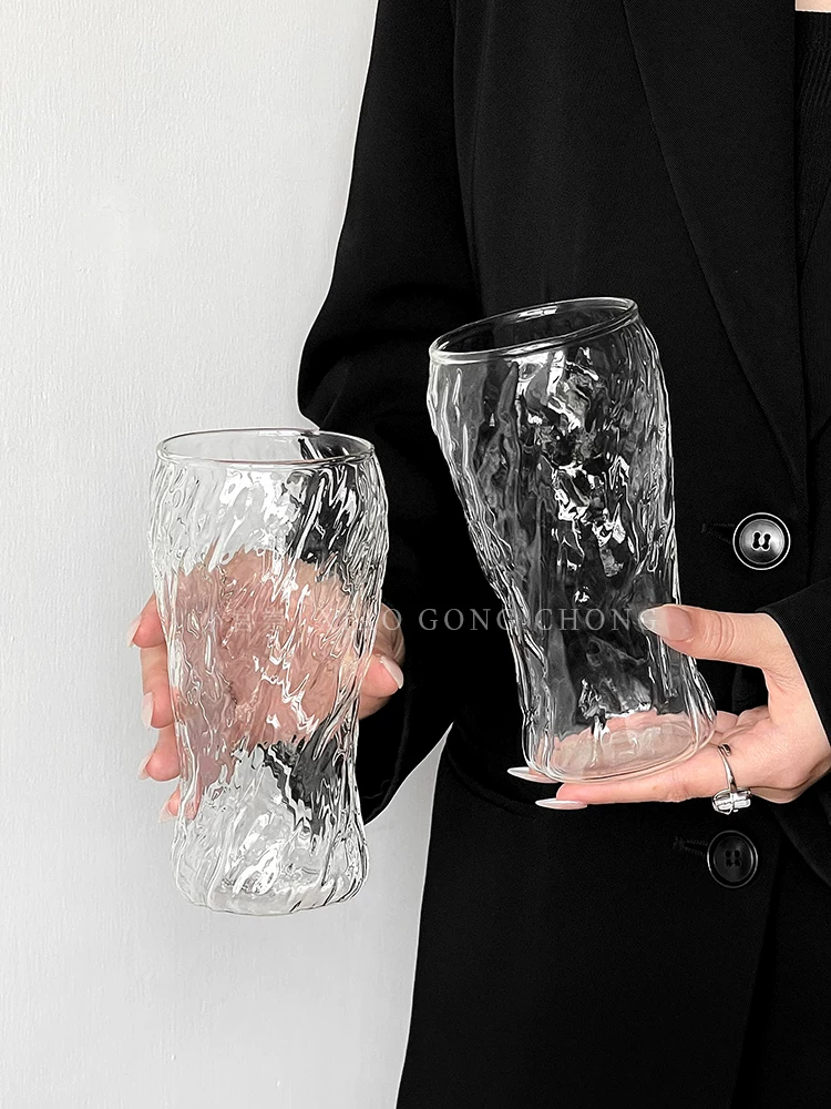 Ly cà phê latte đá kiểu Mỹ cổ điển họa tiết nước, ly nước thủy tinh chịu nhiệt dung tích lớn, ly bia, ly nước giải khát.