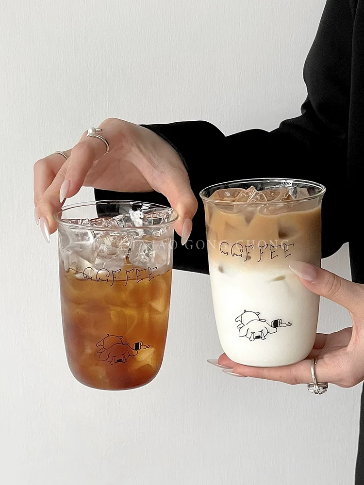 Cốc cà phê hình chú chó con dễ thương cốc cà phê đá cốc latte Mỹ cốc thủy tinh chịu nhiệt độ cao cốc ăn sáng cốc sữa cốc đựng đồ uống