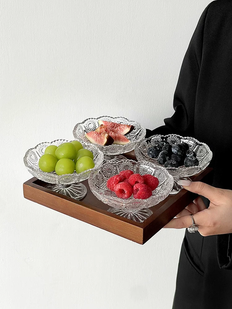 Đĩa trái cây gia đình kiểu Trung Quốc, đĩa trái cây bằng thủy tinh cao cấp và tinh tế, đĩa ăn nhẹ, đĩa pha trà, đĩa tráng miệng