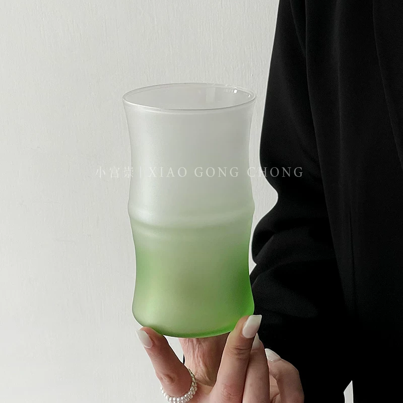 Cốc tre xanh mờ kiểu Trung Quốc mới, cốc thủy tinh thiết kế độc đáo, cốc uống nước gia dụng cao cấp, cốc nước ép và nước giải khát.