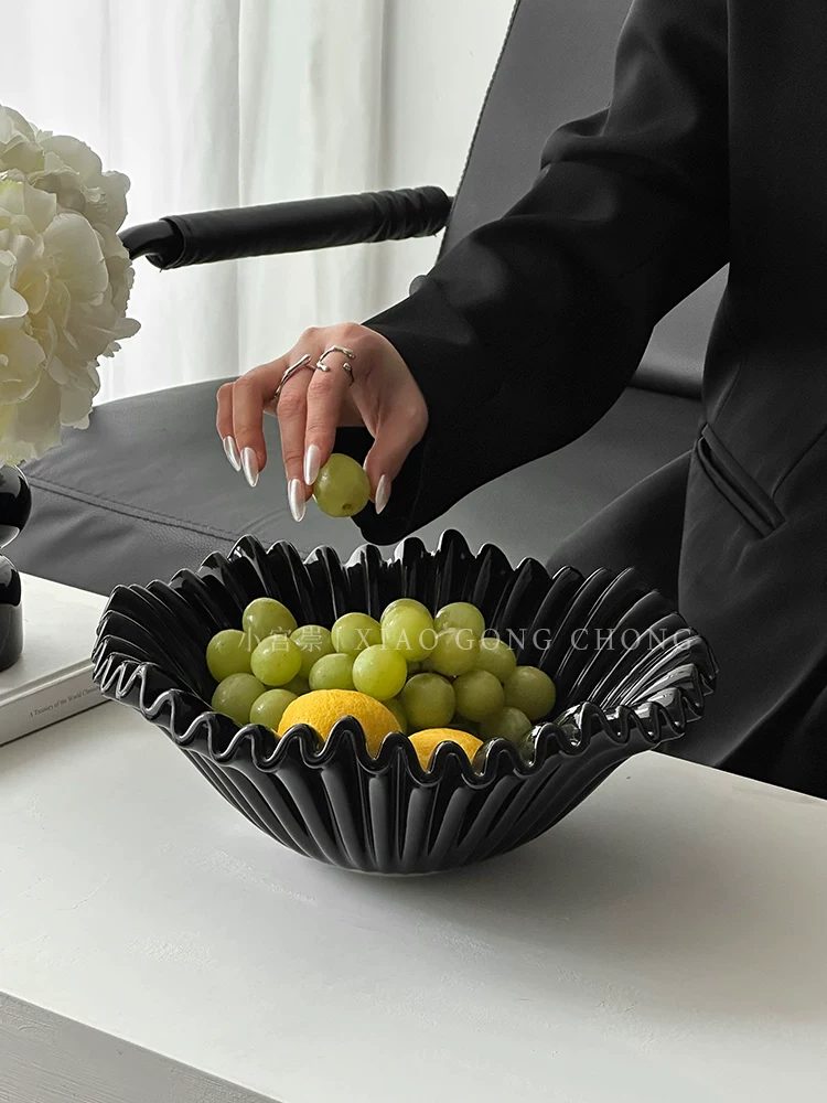 Đĩa trái cây hình sóng dùng trong phòng khách, đĩa trái cây bằng gốm sứ cao cấp, sức chứa lớn, nhẹ nhàng sang trọng, giỏ trái cây tinh tế, đĩa đựng trái cây sấy khô