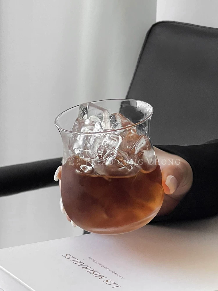 Ly thủy tinh sáng tạo, ly cà phê đá kiểu ins, ly uống nước lạnh, ly nước gia dụng, ly sữa, ly bụng bầu.