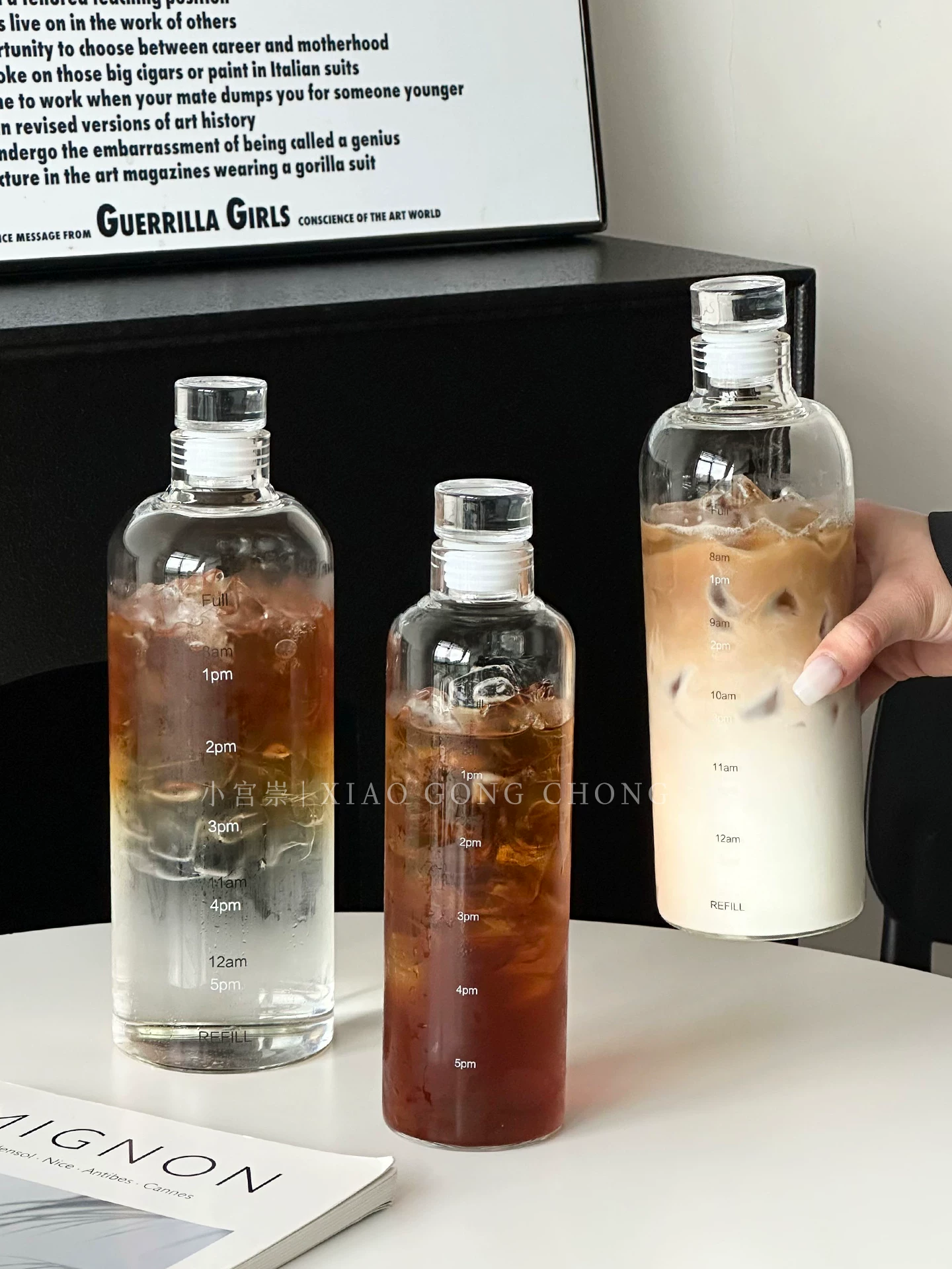 Ly thủy tinh kiểu Ins, cốc cà phê dung tích lớn di động làm bằng thủy tinh borosilicate cao cấp có nắp, cốc pha trà lạnh, cốc nước ép, bình nước.