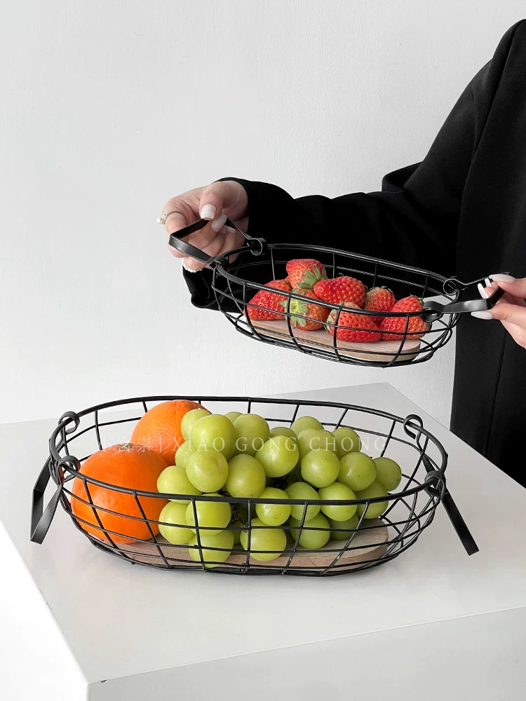 Giỏ trái cây sắt rèn sáng tạo để bàn cà phê phòng khách, giỏ đựng đồ, khay đựng đồ ăn nhẹ kiểu ins, giỏ đựng bánh mì, đồ ăn nhẹ