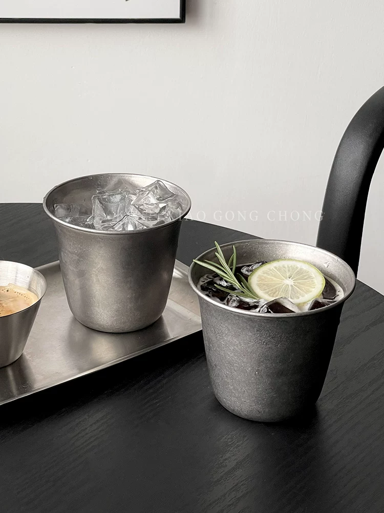 Cốc cà phê bằng thép không gỉ kiểu Mỹ cổ điển, phong cách công nghiệp, cốc miệng rộng dày mờ, cốc uống nước lạnh, cốc nước ép, cốc uống nước