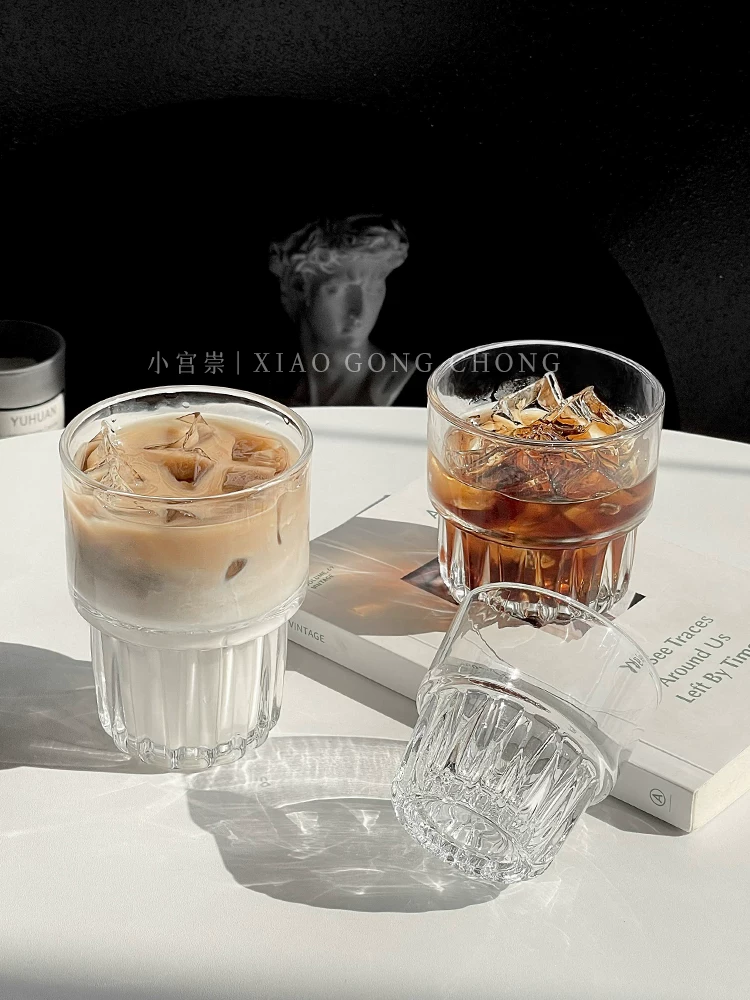 Ly cà phê trắng Úc kiểu Ins, ly thủy tinh latte đá Mỹ, ly vẽ latte art, ly uống nước, ly nước ép, ly sữa.