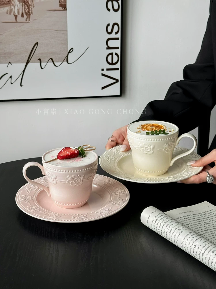 Cốc sứ kiểu Pháp dành cho nữ, cốc đôi sang trọng, cặp cốc nước, cốc cà phê gốm cổ điển, cốc ăn sáng