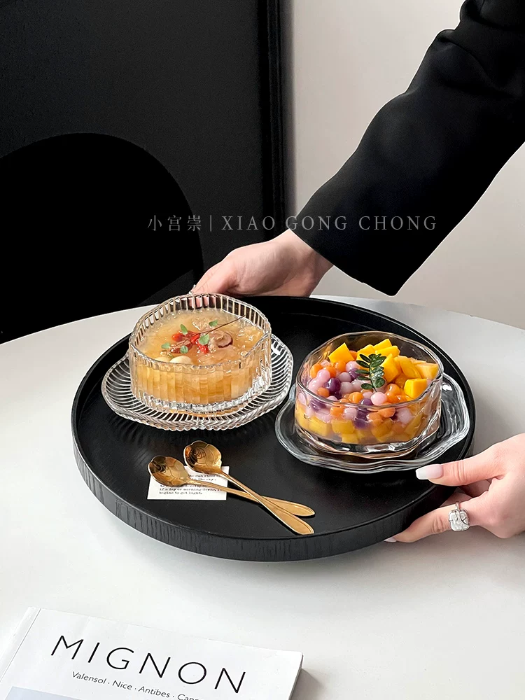 Bộ bát tráng miệng kiểu Ins, bát và đĩa thủy tinh hình đám mây cao cấp, bát đựng đường nước và nấm trắng sáng tạo, bát ăn sáng.