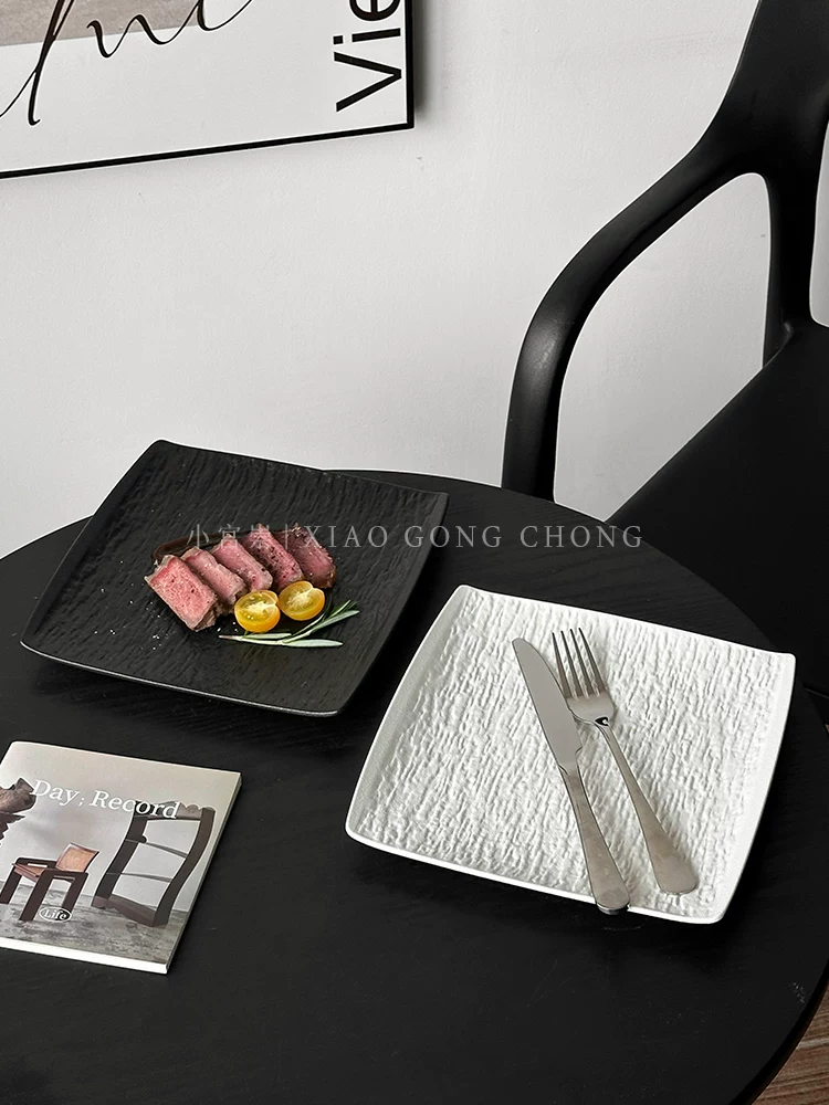 Đĩa ăn bằng gốm sứ, đĩa vuông kiểu phương Tây sang trọng cao cấp, đĩa đựng mì ống, đồ dùng gia đình, đĩa đựng món ăn nhà hàng