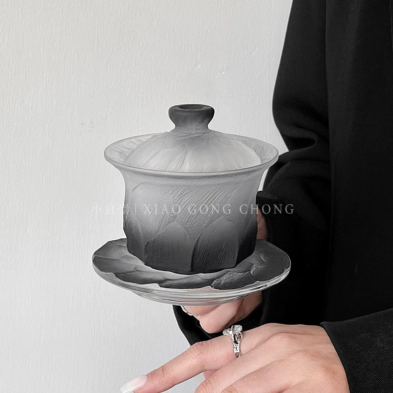 Bộ Gaiwan thủy tinh màu đen gradient cổ điển, phong cách cao cấp độc đáo, bộ trà gia dụng, tách trà Kung Fu phong cách Trung Hoa mới.