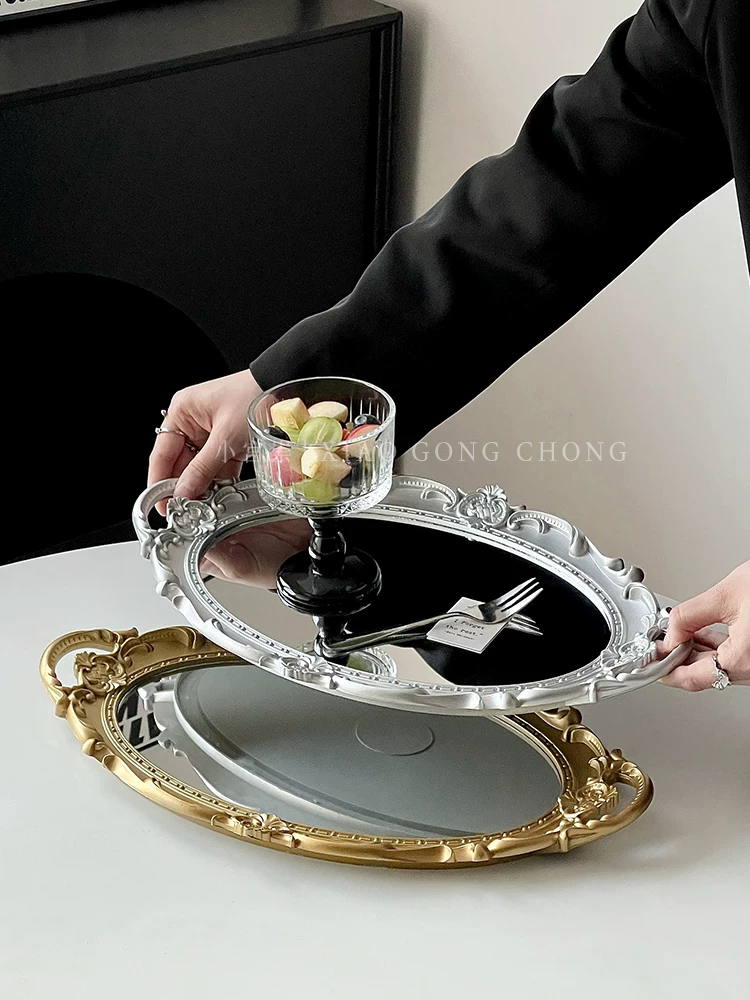Khay gương cổ điển kiểu Pháp, đồ trang trí nhà cửa theo phong cách ins, vật trang trí bàn, đạo cụ chụp ảnh, khay trưng bày và đựng đồ trang sức.
