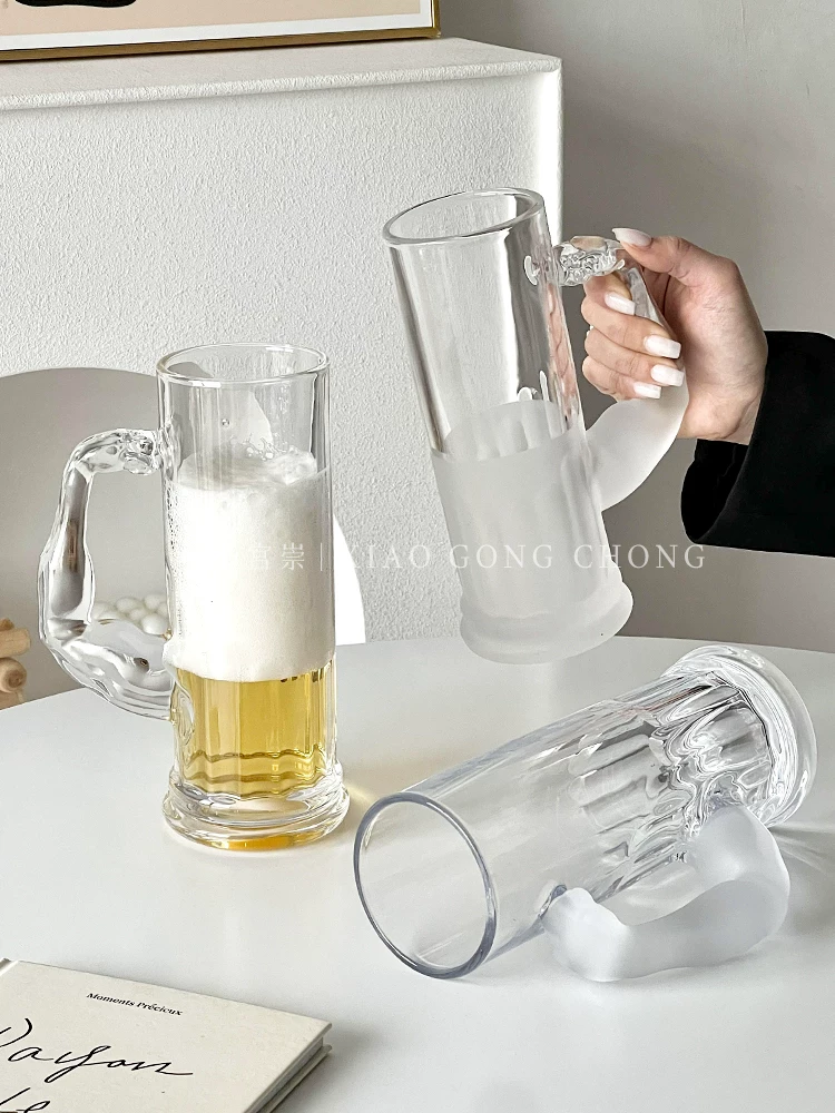Cốc thủy tinh mờ Hercules Cup có tay cầm, cốc bia sáng tạo độc đáo, cốc nước ép dung tích lớn, cốc uống nước, cốc uống nước lạnh