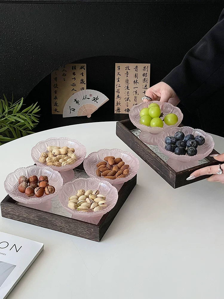 Bộ đĩa trái cây khô hoa hướng dương màu hồng chất lượng cao dùng trong nhà, đĩa ăn nhẹ, đĩa trái cây, đĩa có ngăn đựng đồ.