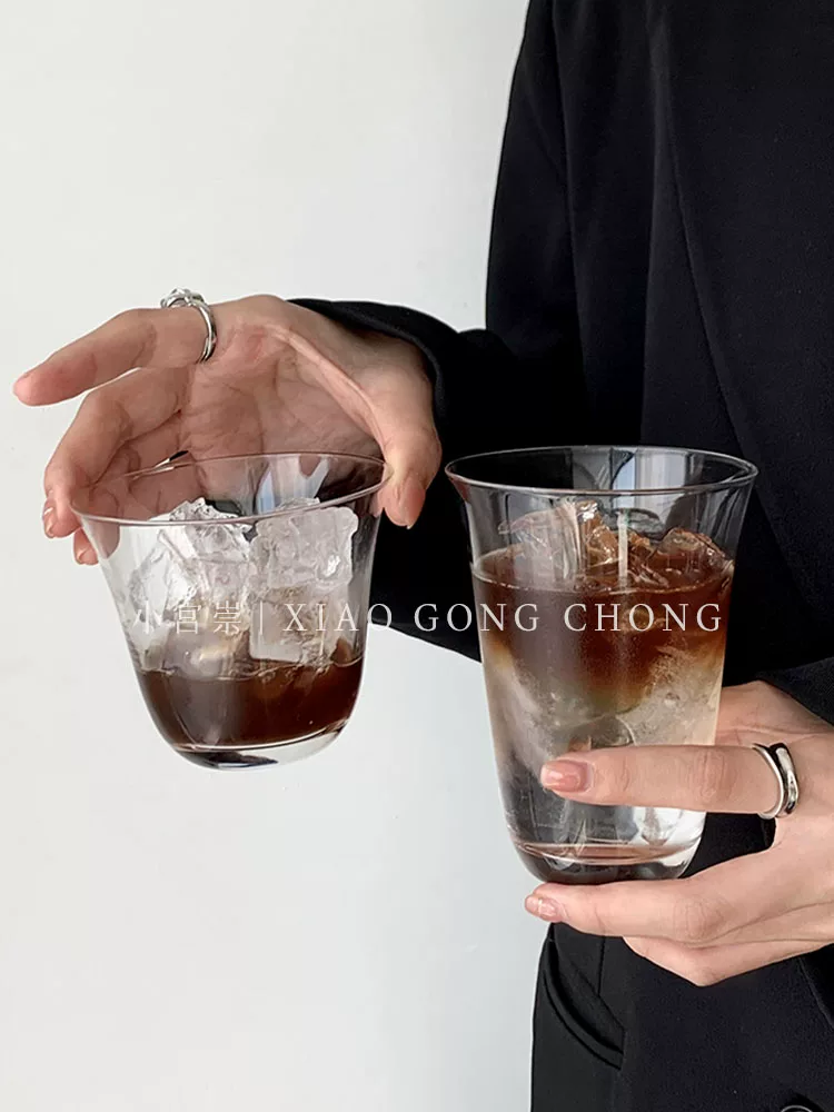 Ly cà phê đá Mỹ kiểu Ins, miệng rộng, ly trà đơn giản, ly cocktail, ly thủy tinh trong suốt, ly uống nước lạnh