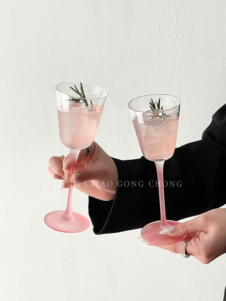 Ly rượu màu hồng nhạt phong cách Ins, ly rượu sâm banh cao cấp, ly rượu tráng miệng, ly rượu vang đỏ, ly cocktail sáng tạo