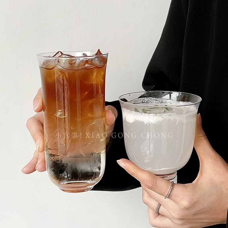 Ly thủy tinh miệng rộng kiểu Ins, bộ ly trà đạo kiểu Trung Hoa, ly cocktail phong cách dân tộc, ly cà phê đá latte