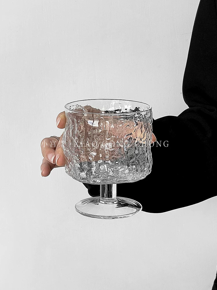 Ly thủy tinh cao họa tiết vỏ cây, phong cách ins, ly gia dụng, ly cà phê, ly nước ép, ly nước có ga, ly nước giải khát.