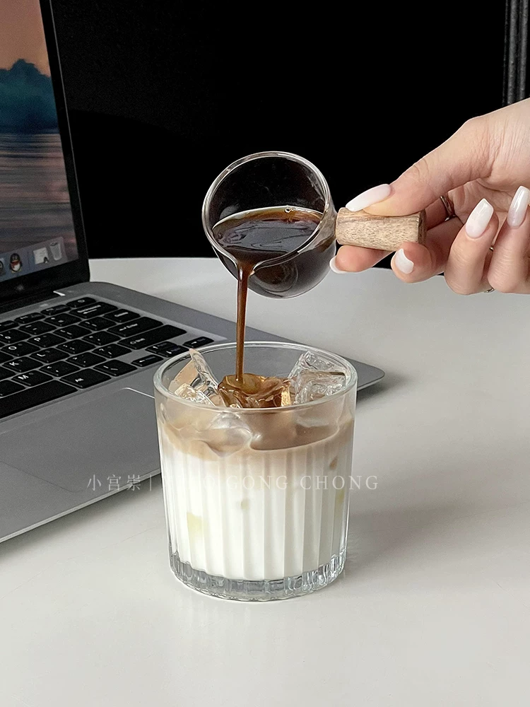 cốc cà phê đá latte kiểu Mỹ cổ điển phong cách ins cốc thủy tinh sọc cốc uống nước lạnh cốc nước trái cây cốc rượu whisky