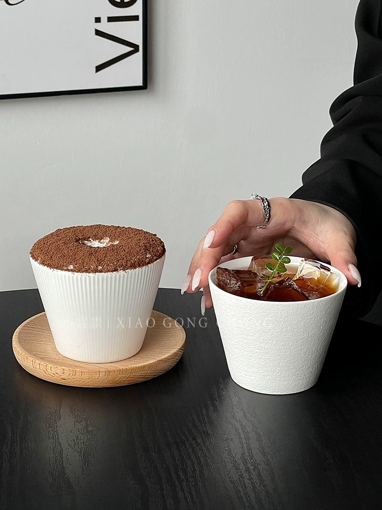 Cốc miệng rộng tối giản màu trơn, cốc nghệ thuật latte miệng rộng phong cách ins, cốc cà phê, cốc gốm cổ điển, cốc latte, cốc đựng đồ uống.