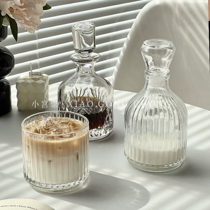 Bộ ly thủy tinh xếp chồng kiểu châu Âu, ly rượu whisky, ly trái cây, chai rượu vang, ấm trà, ly trà lạnh