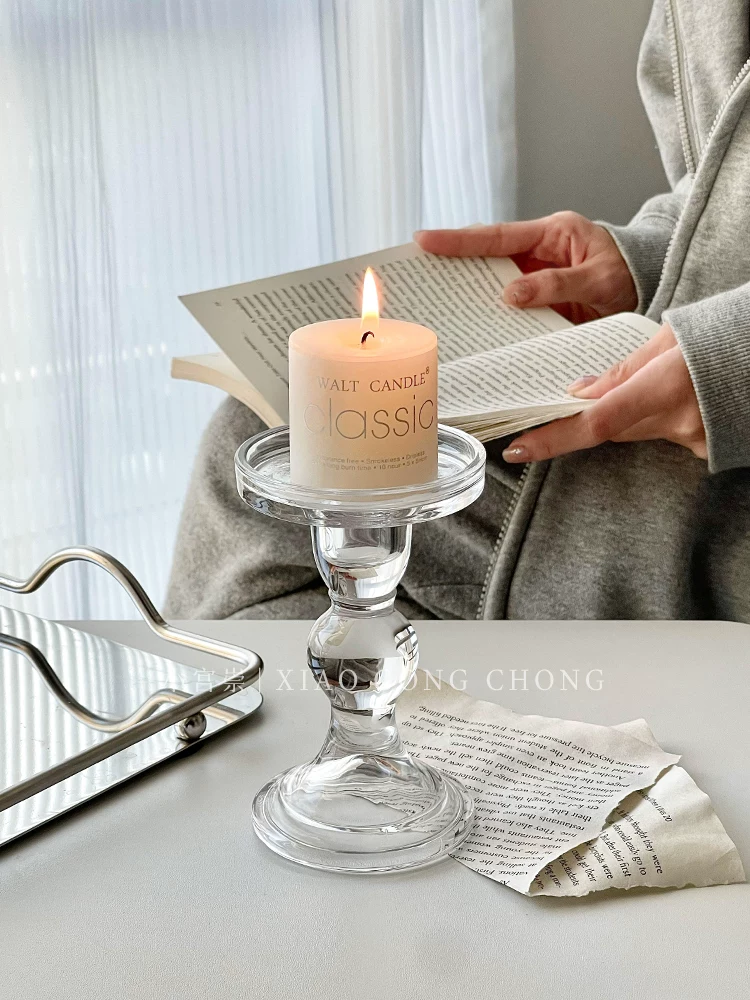 Đèn cầy thủy tinh kiểu cột La Mã phong cách Ins, đồ trang trí nến lãng mạn theo phong cách retro Pháp, đạo cụ chụp ảnh trang trí bữa tối dưới ánh nến