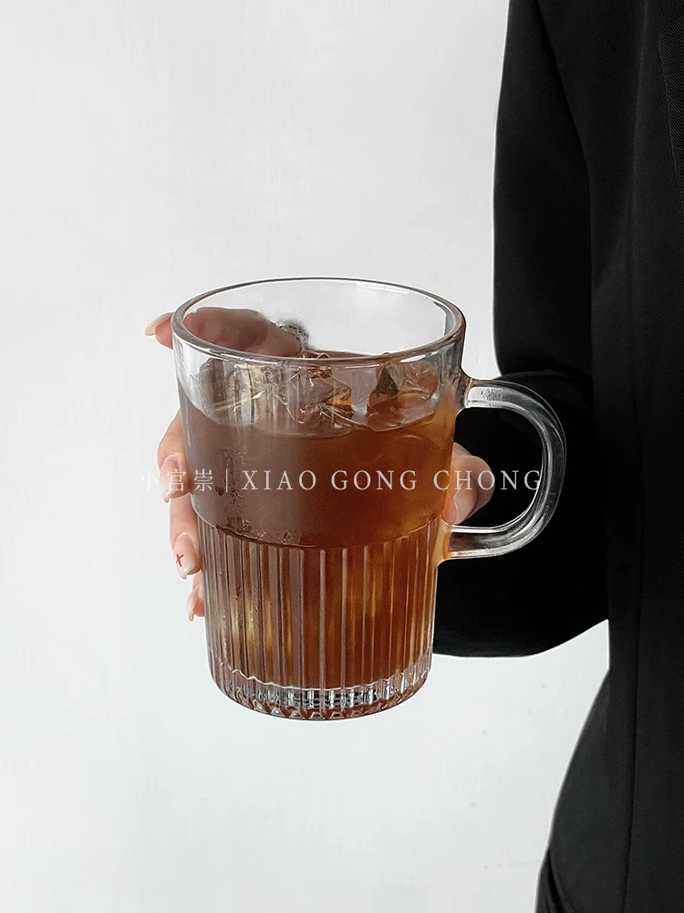 Ly thủy tinh kiểu Ins có quai cầm, ly cà phê đá Americano, ly trà trái cây, ly nước ép gia dụng, ly uống nước lạnh