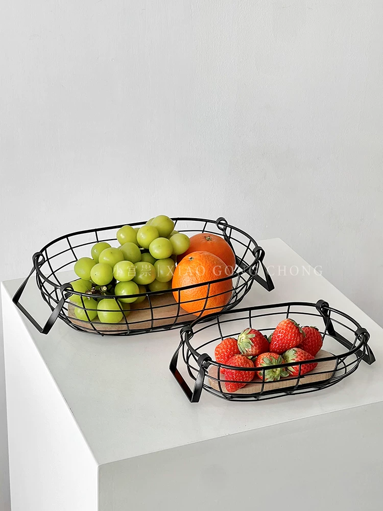 Giỏ trái cây sắt rèn sáng tạo để bàn cà phê phòng khách, giỏ đựng đồ, khay đựng đồ ăn nhẹ kiểu ins, giỏ đựng bánh mì, đồ ăn nhẹ
