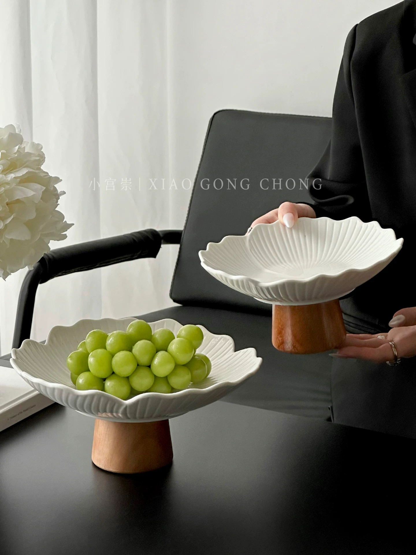Đĩa trái cây cao bằng gốm sáng tạo, đĩa trái cây hình cánh hoa chất lượng cao và tinh tế, đĩa trái cây khô gia dụng, đĩa tráng miệng, đĩa ăn nhẹ