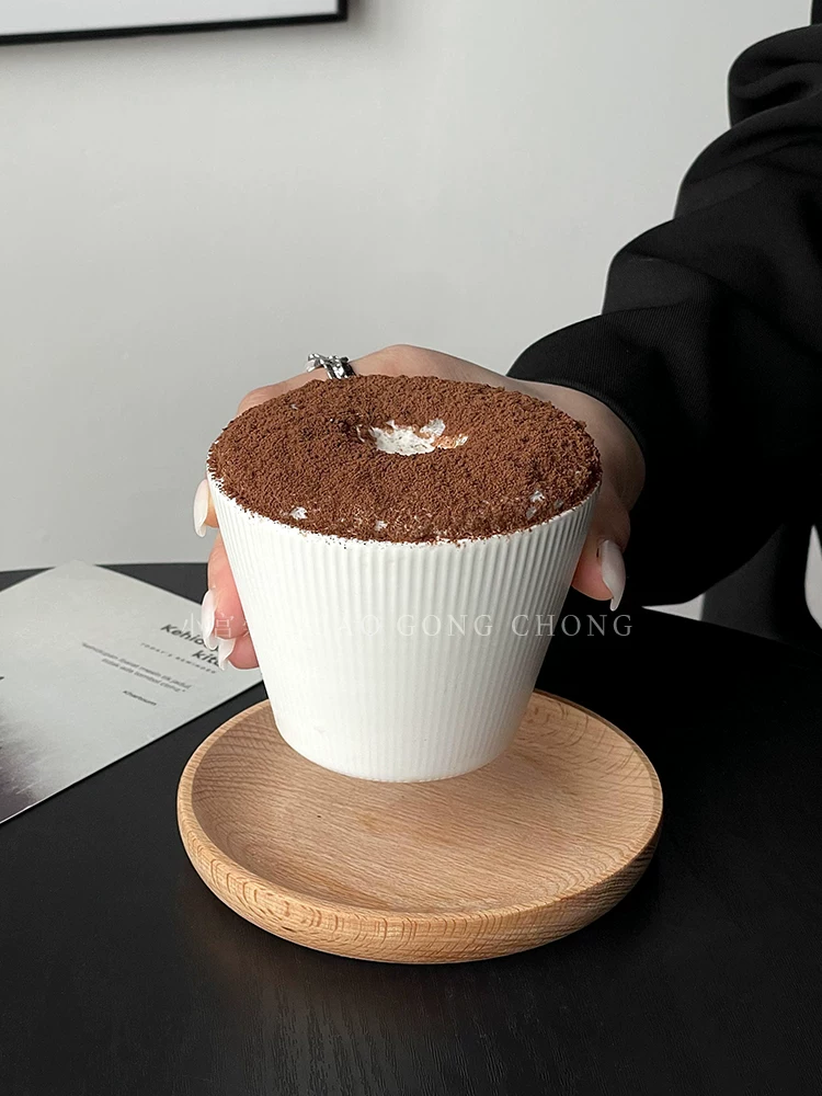Cốc miệng rộng tối giản màu trơn, cốc nghệ thuật latte miệng rộng phong cách ins, cốc cà phê, cốc gốm cổ điển, cốc latte, cốc đựng đồ uống.