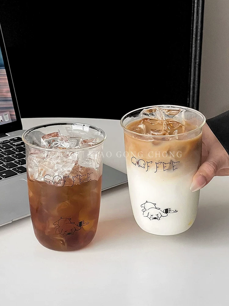 Cốc cà phê hình chú chó con dễ thương cốc cà phê đá cốc latte Mỹ cốc thủy tinh chịu nhiệt độ cao cốc ăn sáng cốc sữa cốc đựng đồ uống