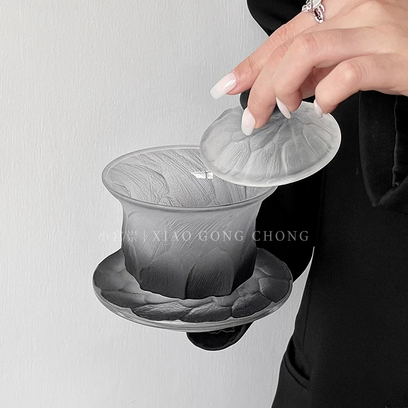 Bộ Gaiwan thủy tinh màu đen gradient cổ điển, phong cách cao cấp độc đáo, bộ trà gia dụng, tách trà Kung Fu phong cách Trung Hoa mới.
