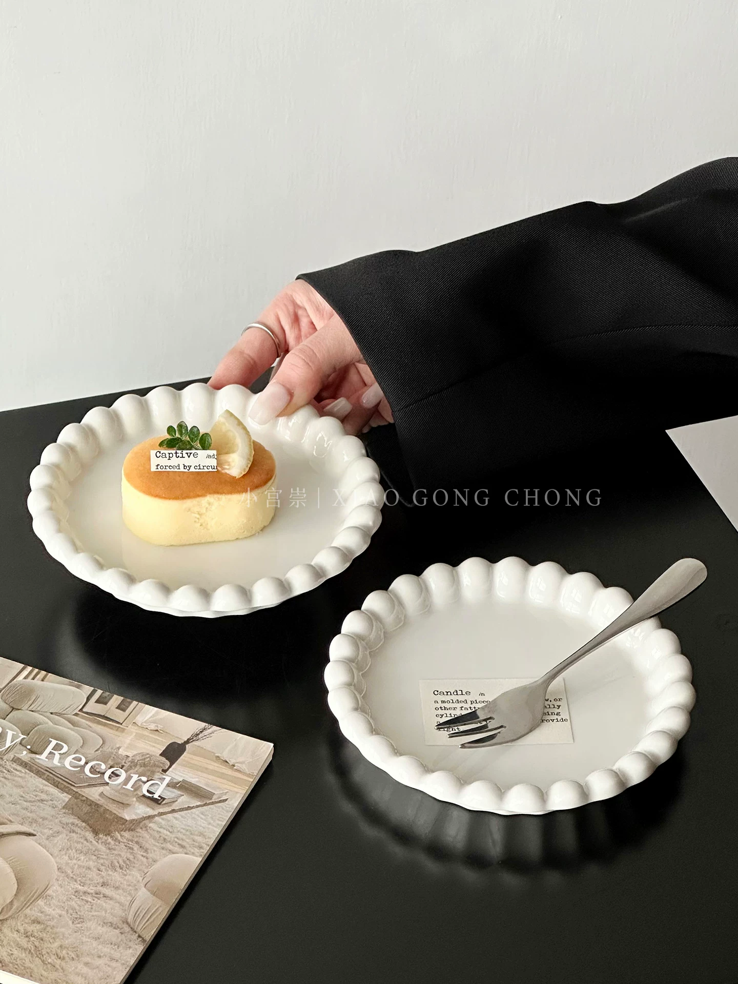 Đĩa gốm viền hạt phong cách Ins, đĩa ăn tối cao cấp kiểu Pháp, đĩa bánh ngọt sáng tạo, đĩa ăn nhẹ trà chiều tinh tế