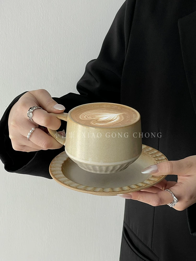 Bộ tách trà sứ cổ điển, tách và đĩa cao cấp, tách uống cà phê sáng tạo, tách đá sứ nghệ thuật latte, tách sữa