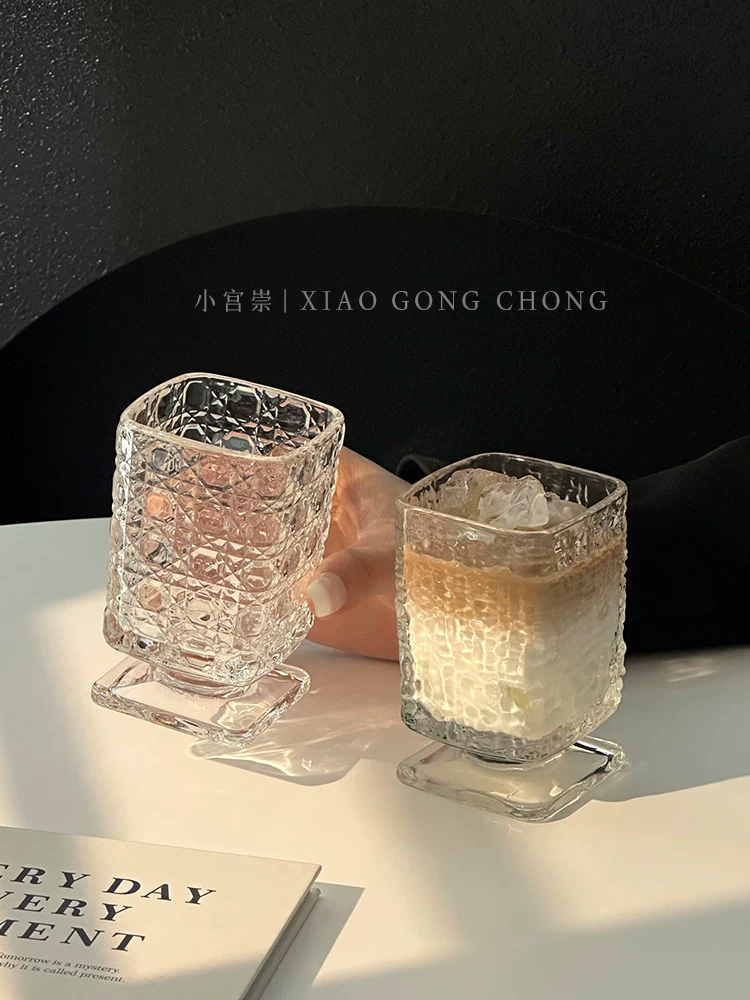 Ly thủy tinh chân thấp, độc đáo, thiết kế tinh tế, dùng cho sữa, cà phê, nước ép, cocktail, nước, ly uống trà lạnh cao cấp