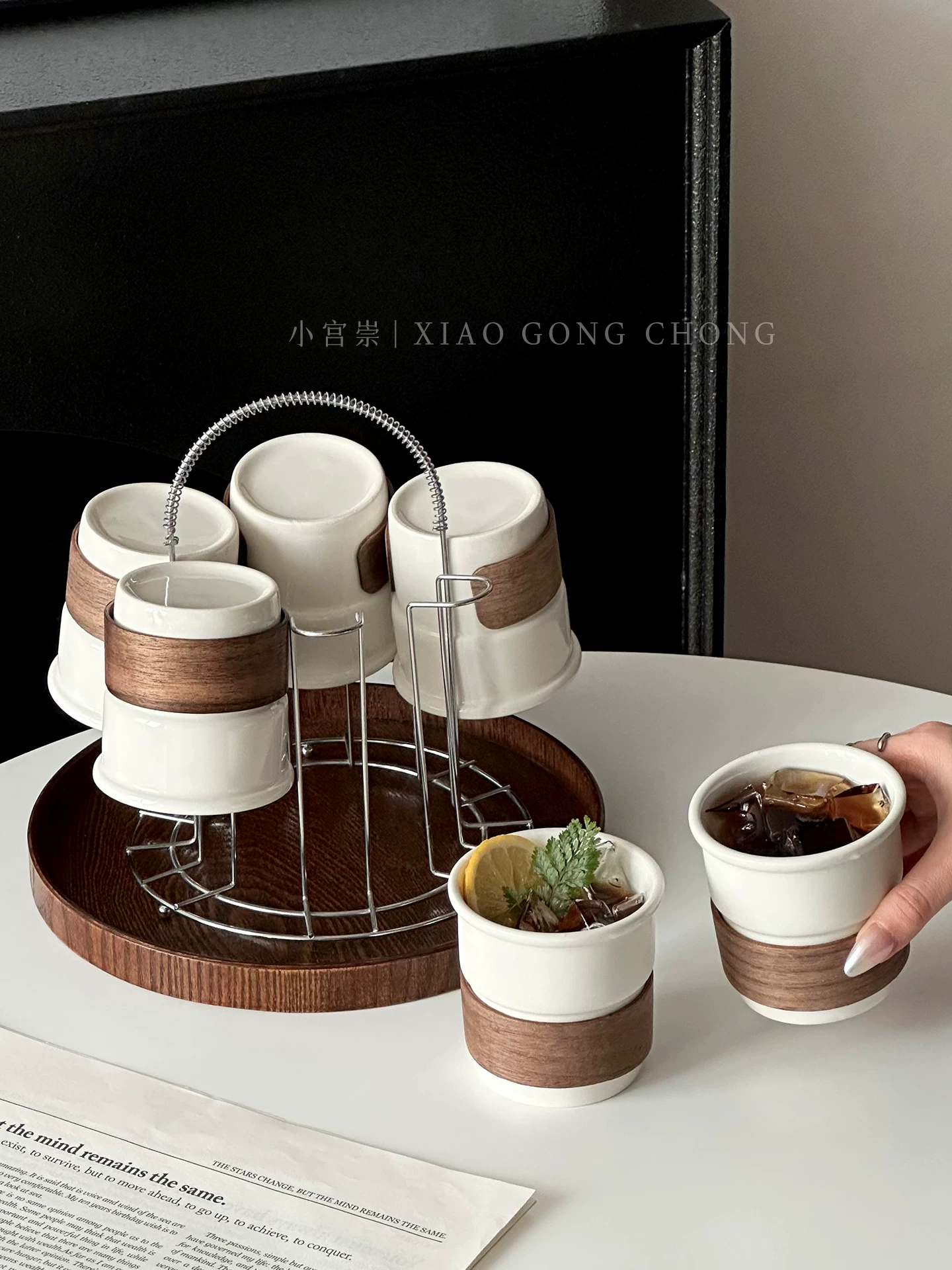 Bộ cốc và cốc nước bằng gốm sứ kiểu Trung Quốc mới, cốc tiếp khách trong phòng khách, cốc trà tân gia, cốc uống nước cao cấp tinh tế