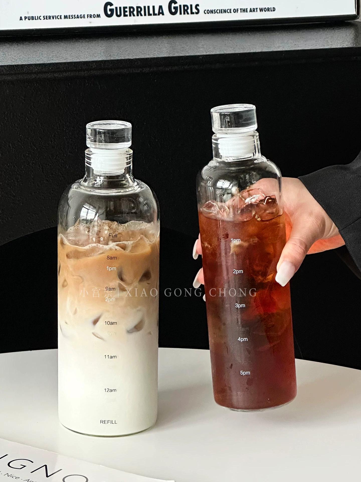 Ly thủy tinh kiểu Ins, cốc cà phê dung tích lớn di động làm bằng thủy tinh borosilicate cao cấp có nắp, cốc pha trà lạnh, cốc nước ép, bình nước.
